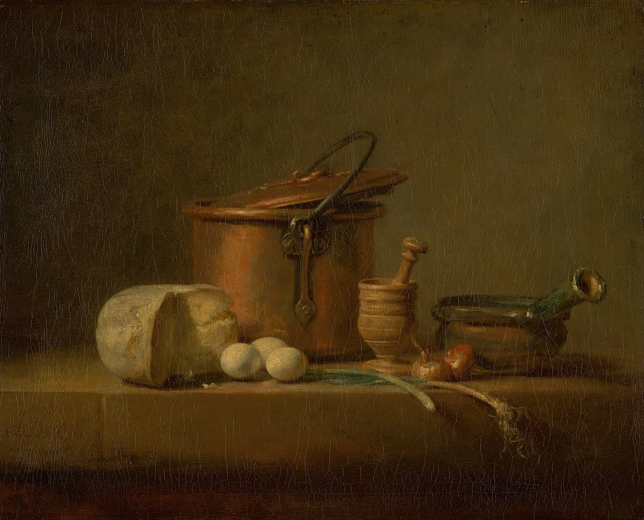 Jean Siméon Chardin - Natura morta con pentola di rame, formaggio e uova